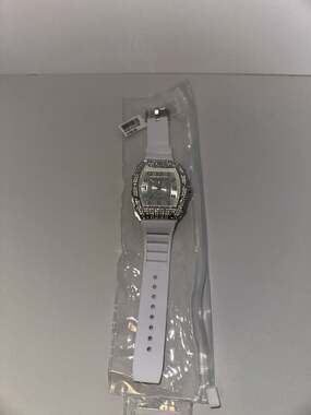 Techno Pave Quartz Watch White Silicone Iced Out Tonneau
